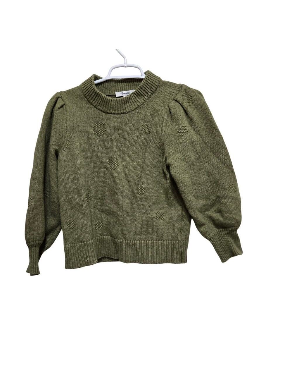 Madewell Puff Sleeve Cropped Sweater Small Olive Wool Blend